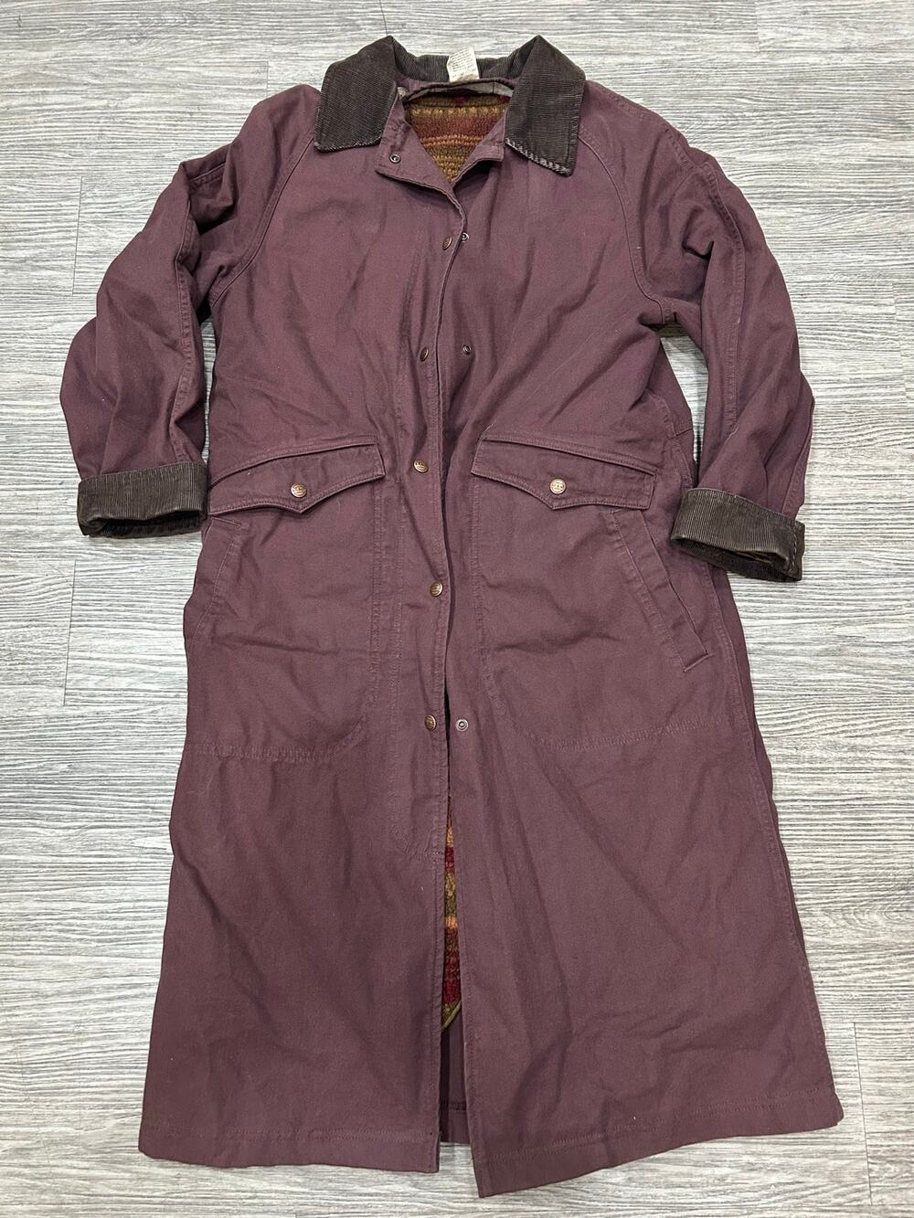 Vintage L.L. Bean Long Barn Coat Burgundy Canvas Chore Jacket Fleece Sz S Petite
